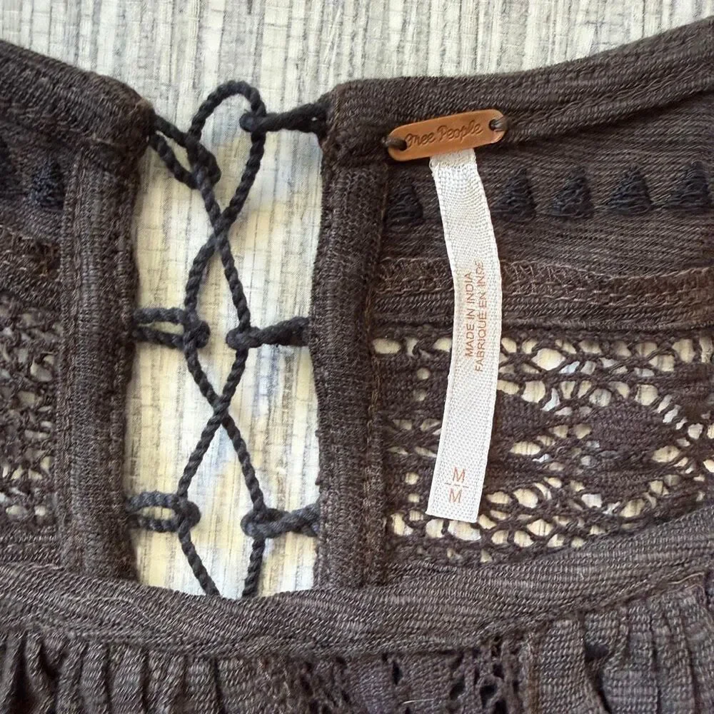 Free People Silverlake Boho Lace Up Blouse Medium NWT